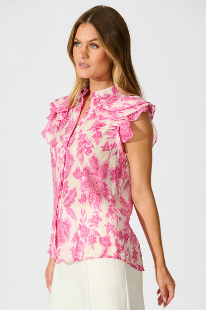 Elodie Top in Pink Leaf Print