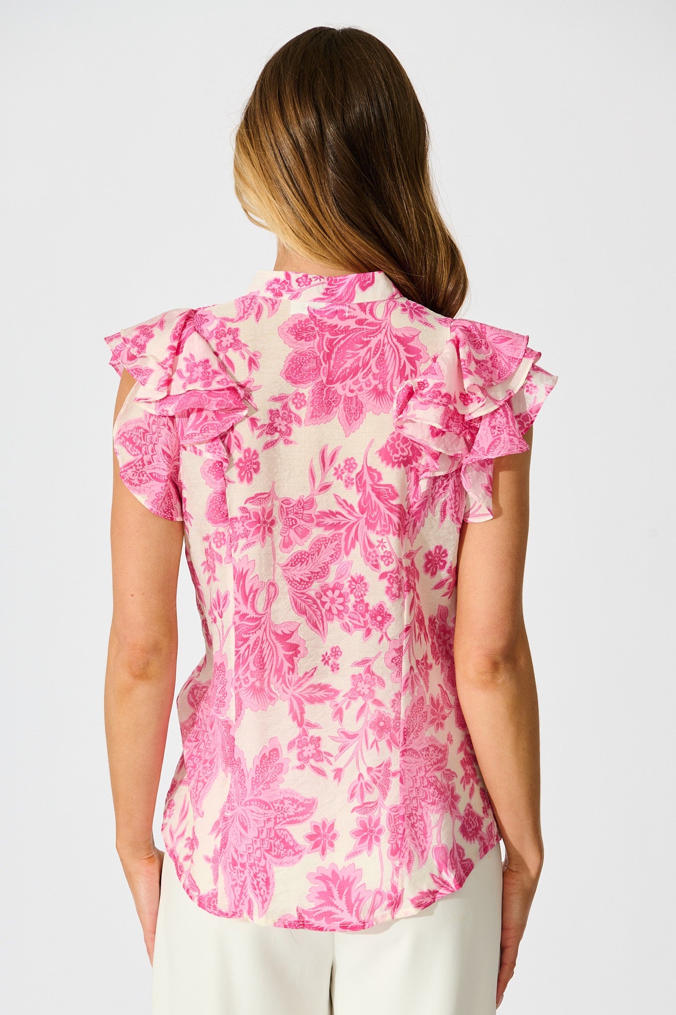 Elodie Top in Pink Leaf Print