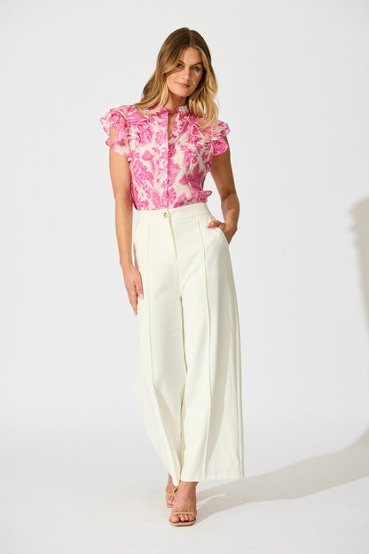 Elodie Top in Pink Leaf Print