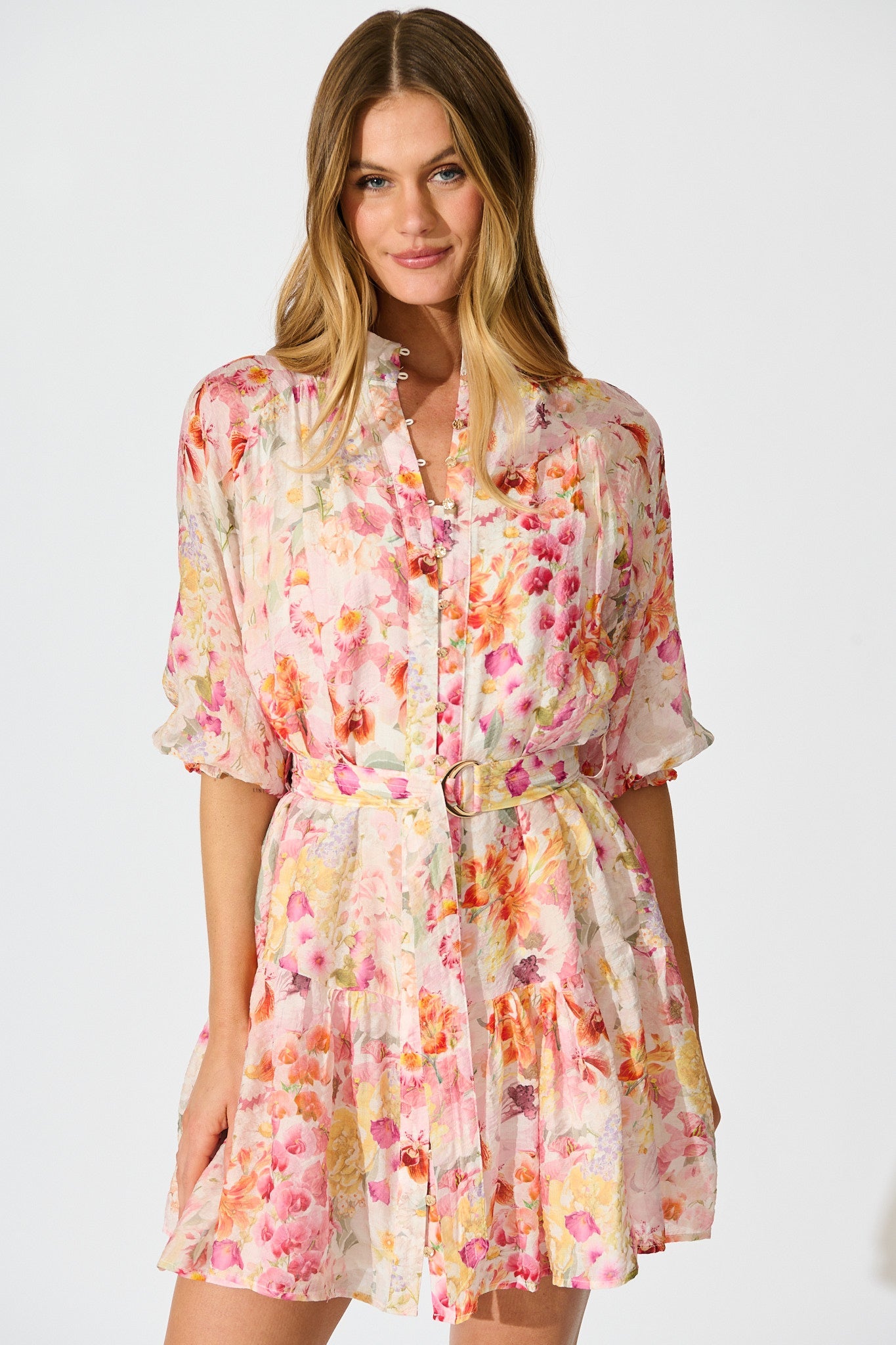 Blush Botanica Dress in White with Multi Blush Floral