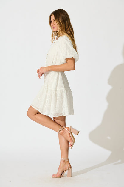 Love Letter Dress in White Floral Broderie