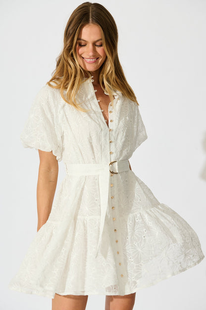 Love Letter Dress in White Floral Broderie