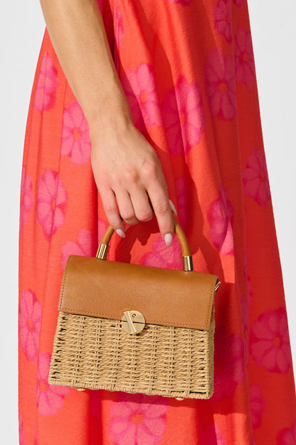 Venezia Handheld Crossbody Bag in Natural with Tan Contrast