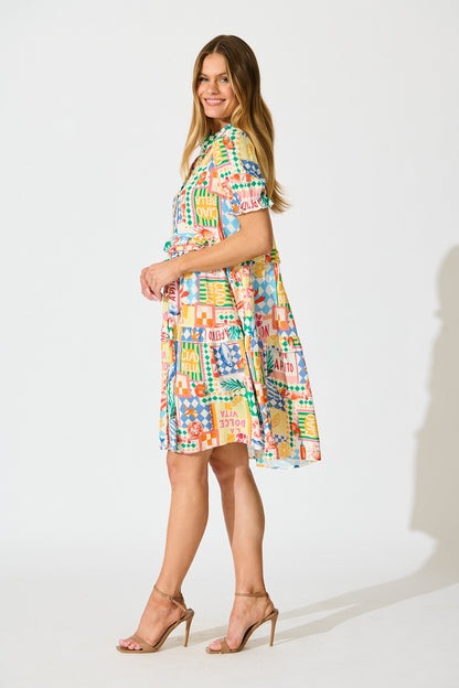 Power Of Love Shirt Dress in White Multi Conversational Print