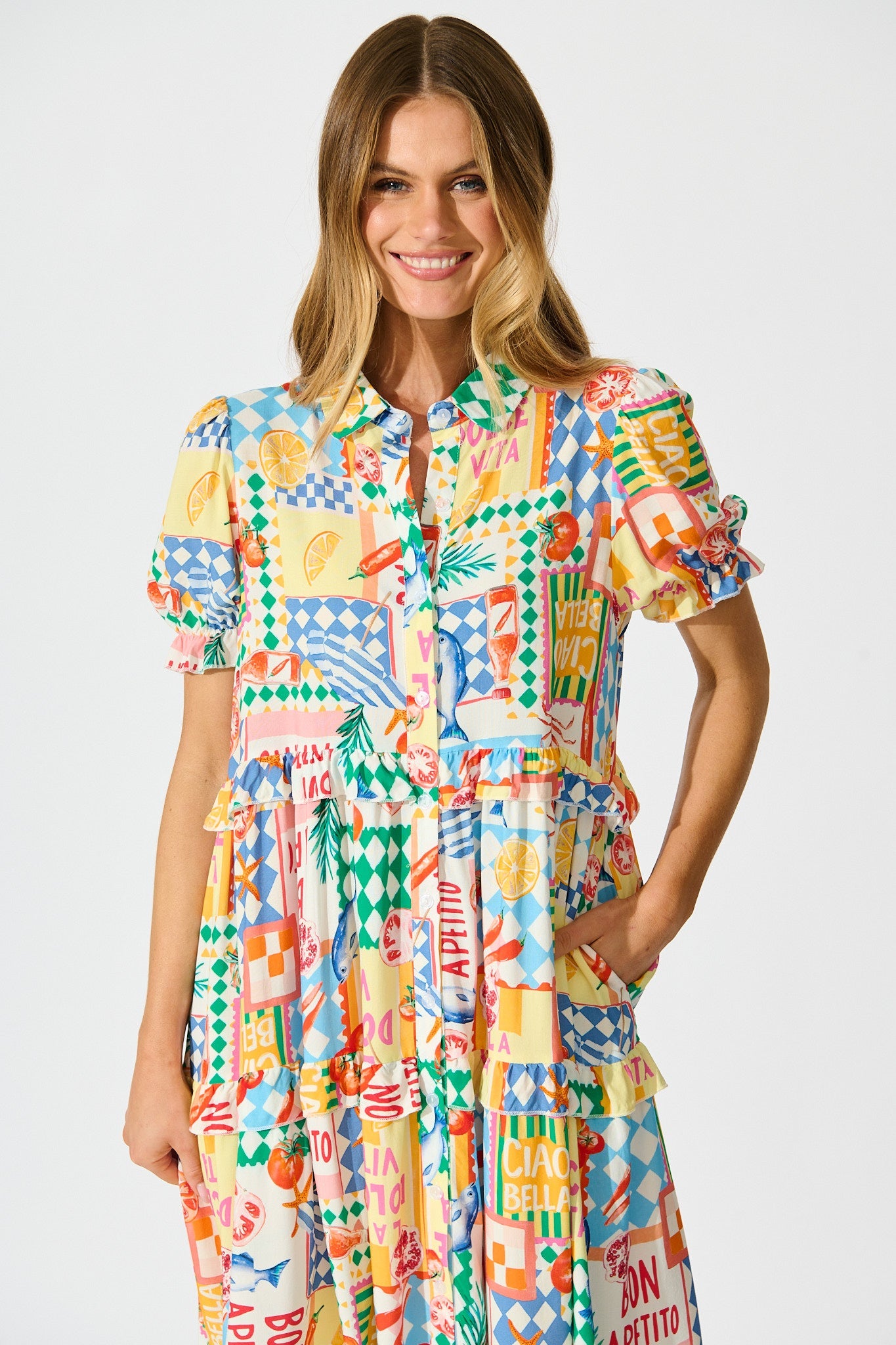 Power Of Love Shirt Dress in White Multi Conversational Print