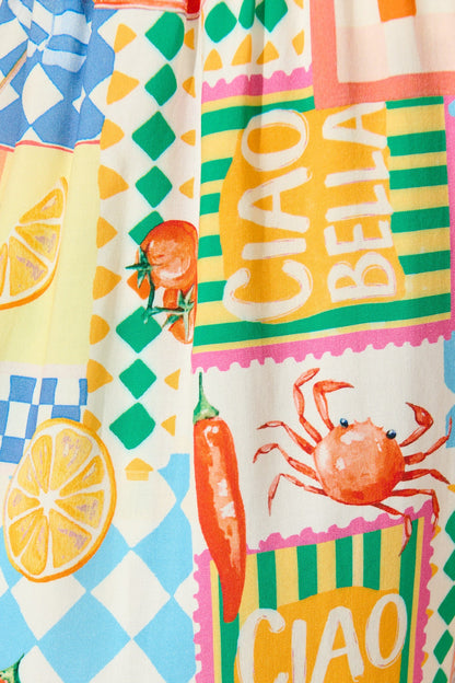 Wink and Wave Short in White Multi Conversational Print