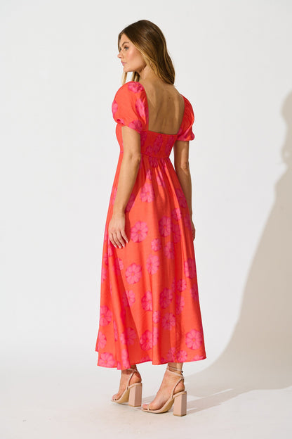 Ciniza Maxi Dress In Coral Flower Print