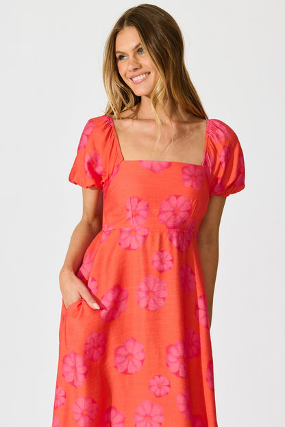 Ciniza Maxi Dress In Coral Flower Print