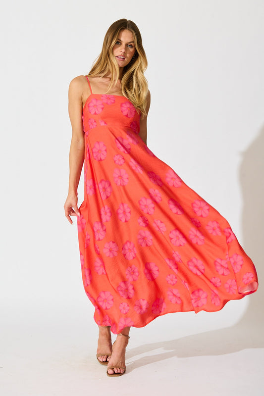 Yetta Maxi Dress In Coral Flower Print