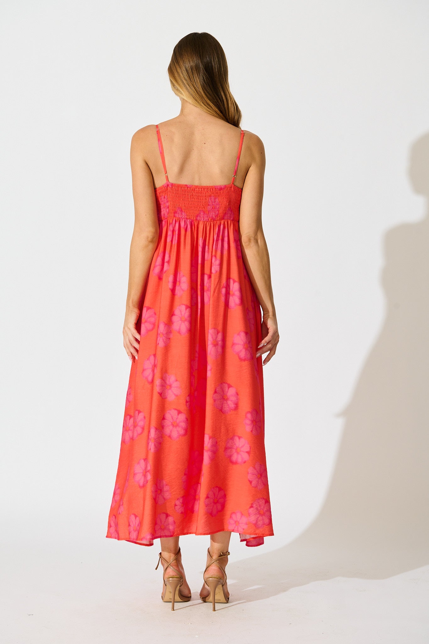 Yetta Maxi Dress In Coral Flower Print
