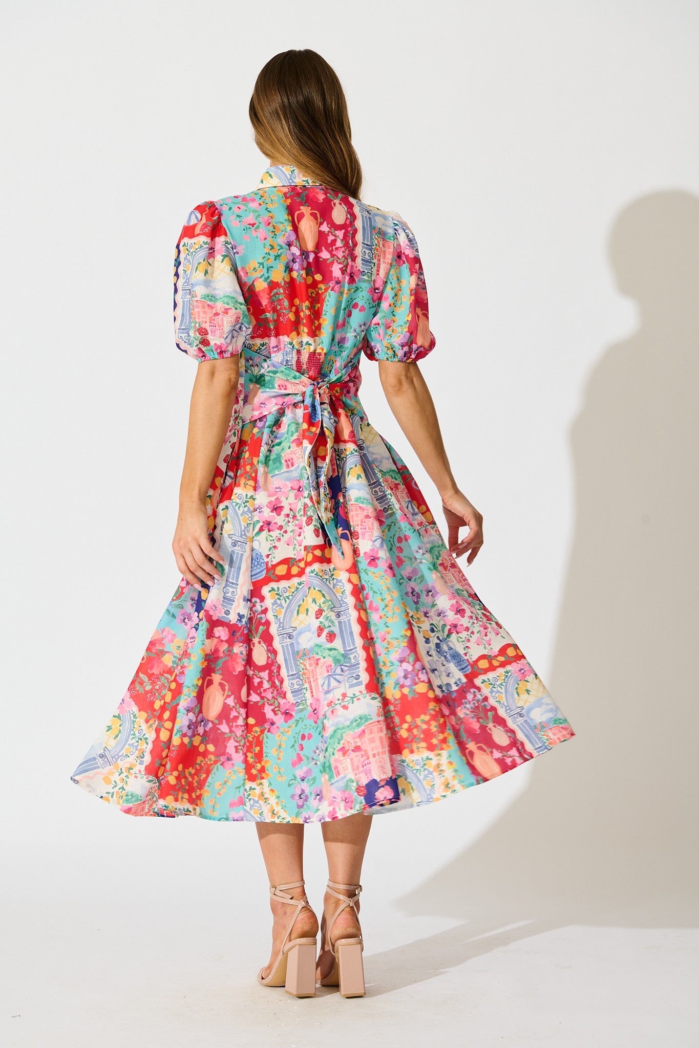 Bella Maxi Shirt Dress in Multi Resort Linen Blend