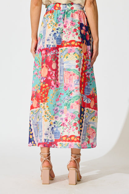 Postcards From Paradise Maxi Skirt In Multi Resort Linen Blend