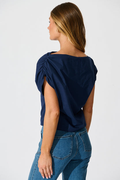 Golden Hour Off Shoulder Top in Navy Cotton