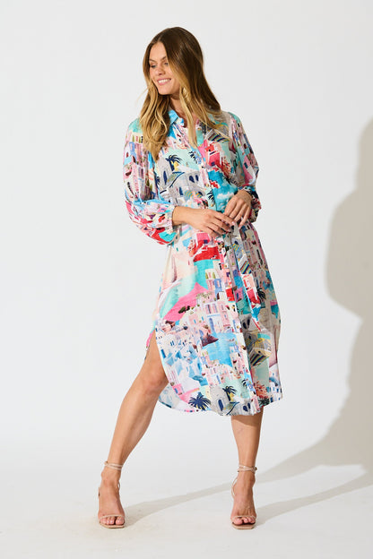 Francy Midi Shirt Dress in Multi Print