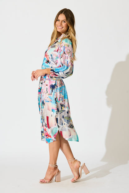Francy Midi Shirt Dress in Multi Print