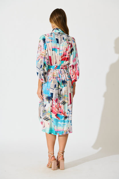 Francy Midi Shirt Dress in Multi Print