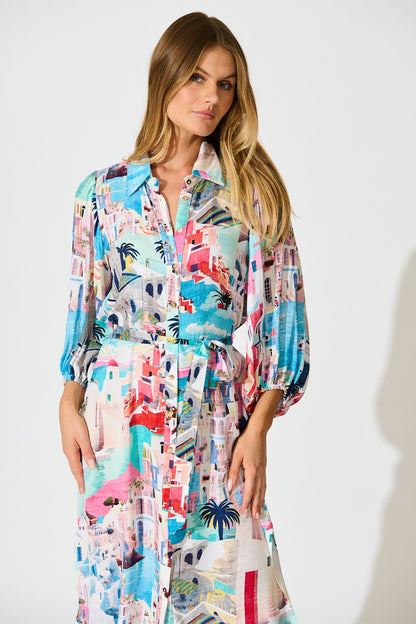 Francy Midi Shirt Dress in Multi Print