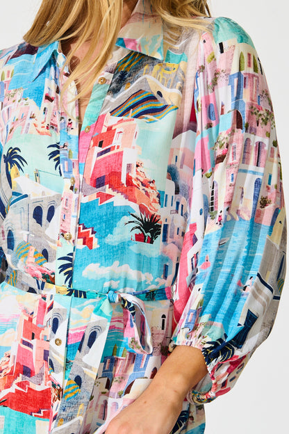 Francy Midi Shirt Dress in Multi Print