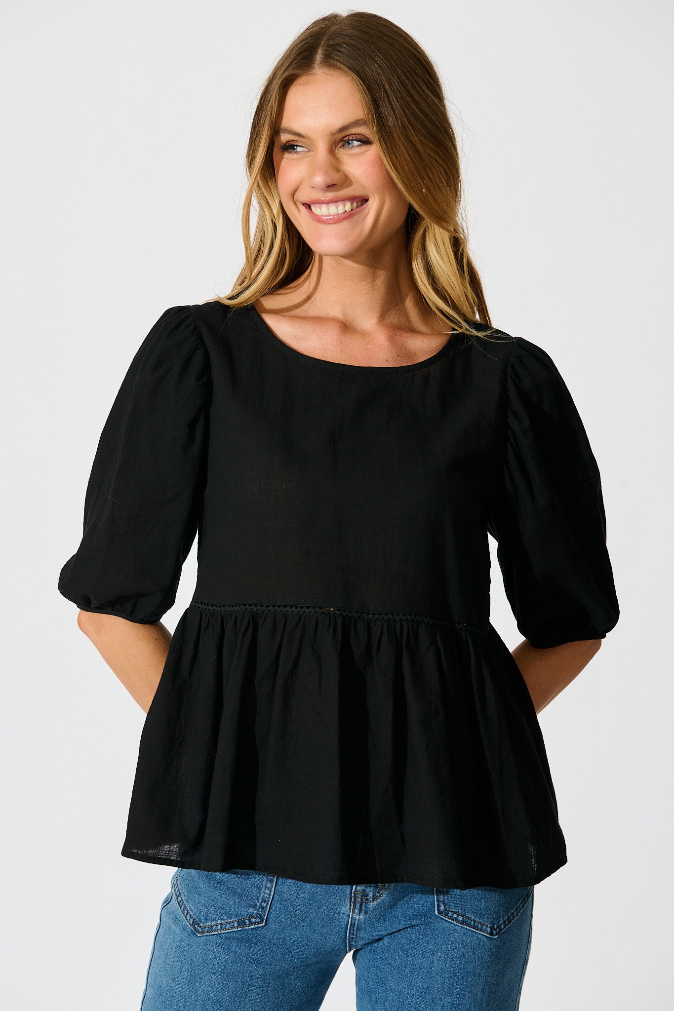 Stacy Top in Black Cotton Linen