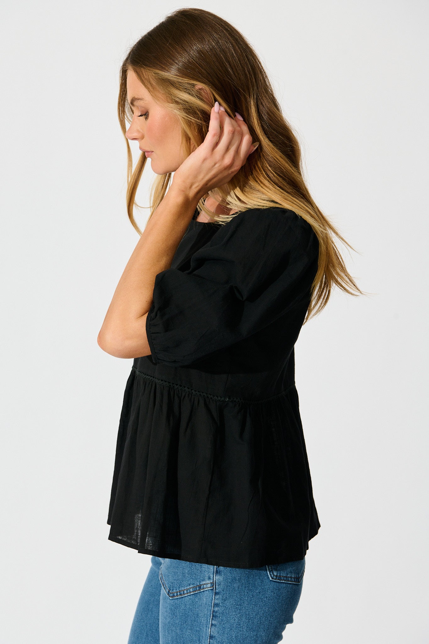 Stacy Top in Black Cotton Linen