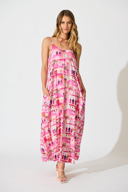 No Scrubs Maxi Dress in Pink Resort Print