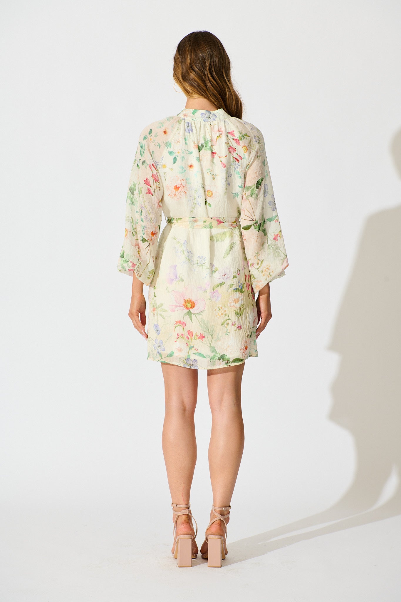 Flo Dress in Cream With Green Floral Print
