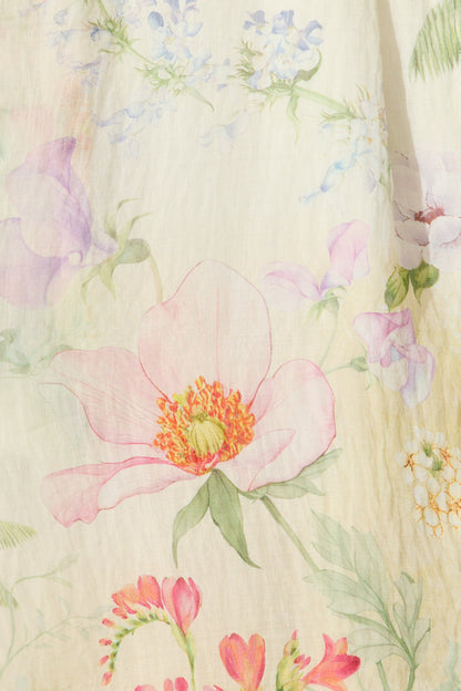 Flo Dress in Cream With Green Floral Print