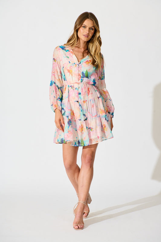 Lissy Dress In Pink With Multi Floral Print