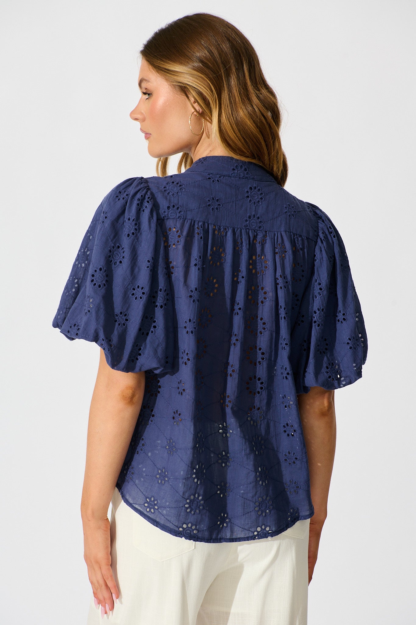 Krizza Top In Navy Embroidered Cotton