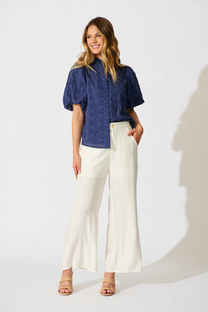 Krizza Top In Navy Embroidered Cotton