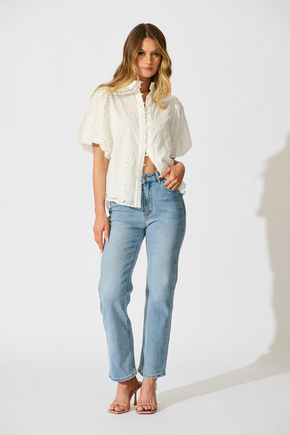 Krizza Top In White Embroidered Cotton