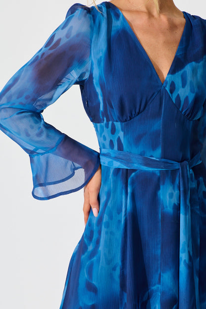 Nami Maxi Dress in Blue Watercolour Chiffon