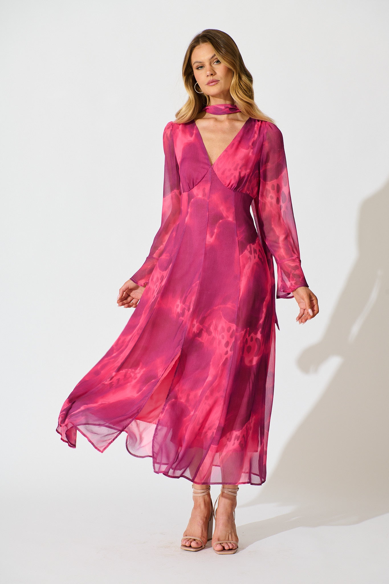 Nami Maxi Dress in Purple Watercolour Chiffon