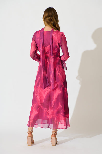 Nami Maxi Dress in Purple Watercolour Chiffon