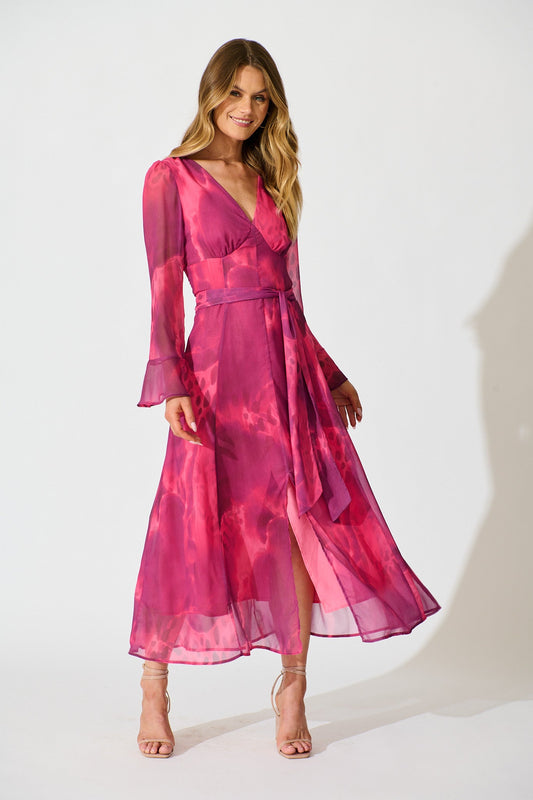 Nami Maxi Dress in Purple Watercolour Chiffon