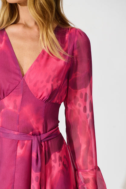 Nami Maxi Dress in Purple Watercolour Chiffon