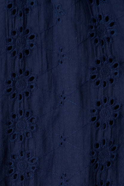 PRE ORDER Ayla Midi Shirt Dress In Navy Embroidered Cotton