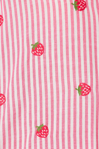 Strawberry Fields Shirt In Pink Stripe Embroidered Cotton