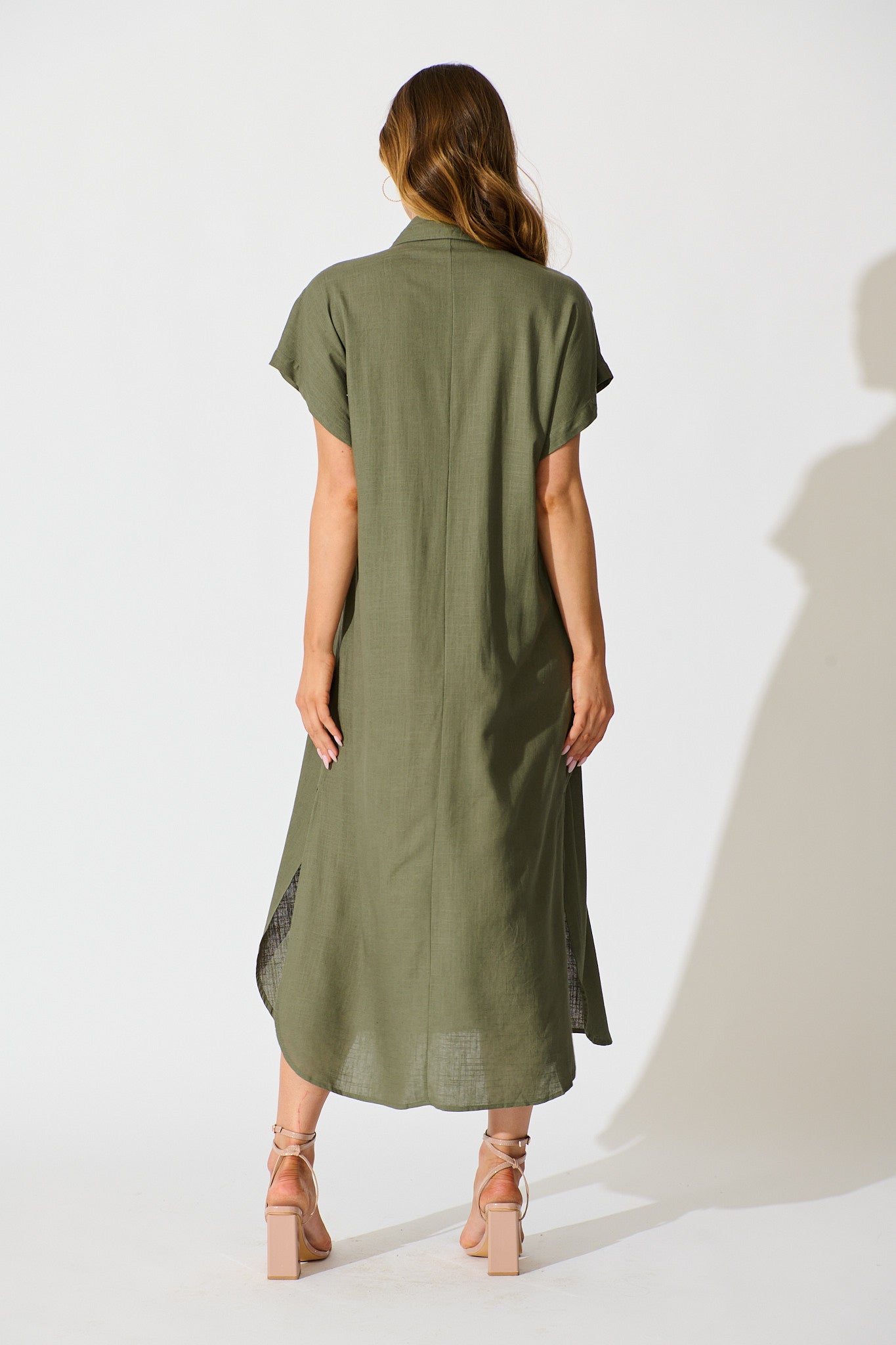Imari Midi Dress in Khaki Linen Blend