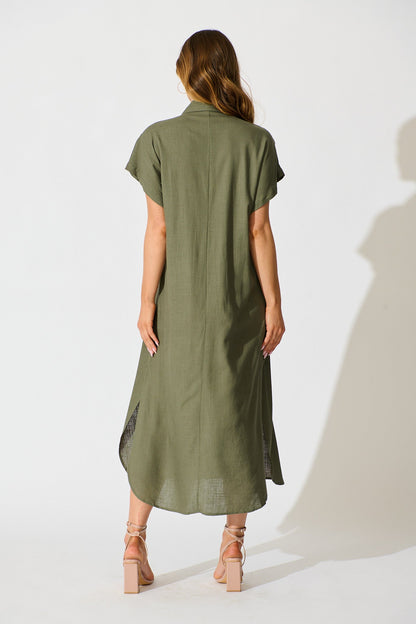Imari Midi Dress in Khaki Linen Blend