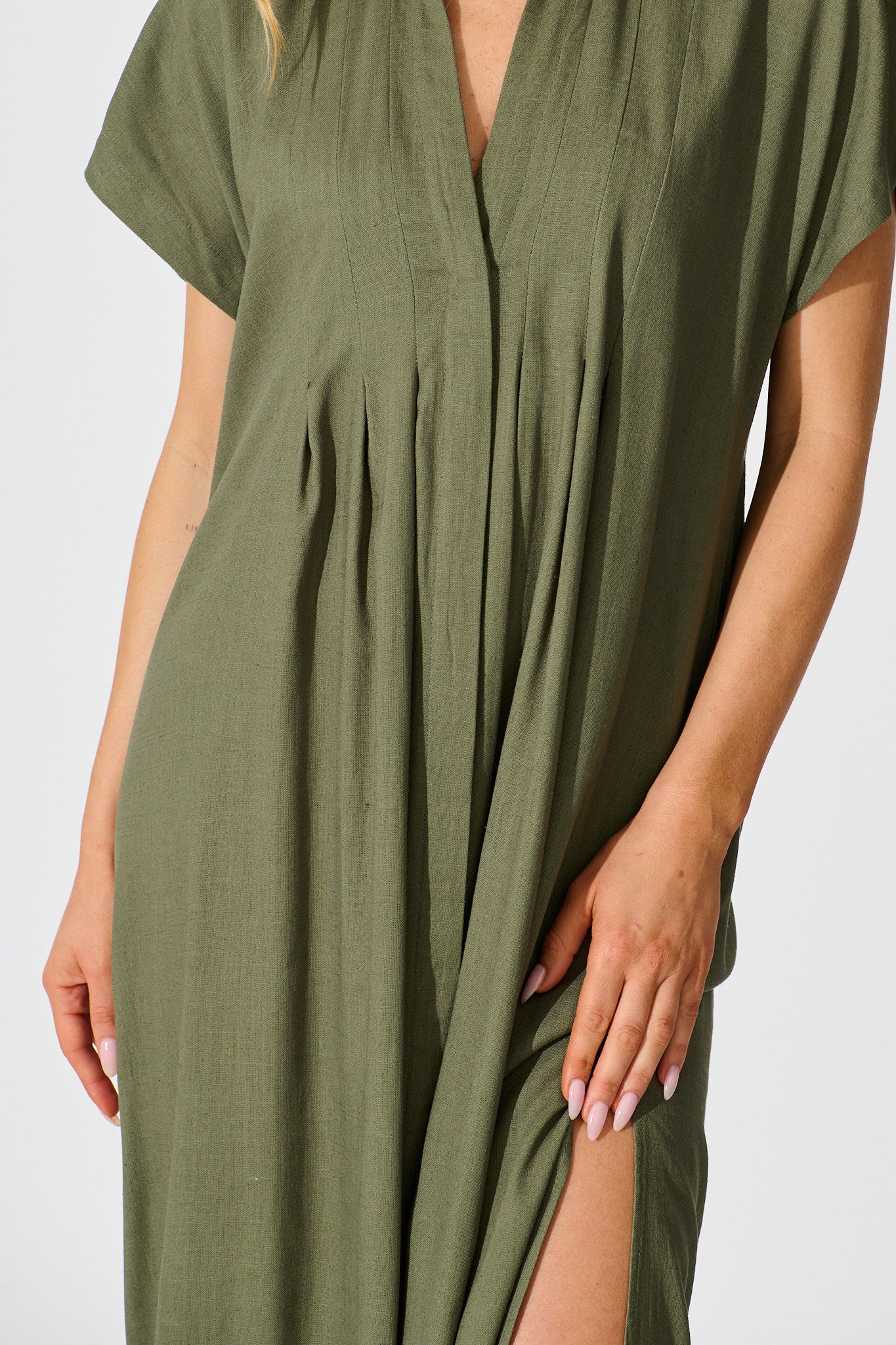 Imari Midi Dress in Khaki Linen Blend
