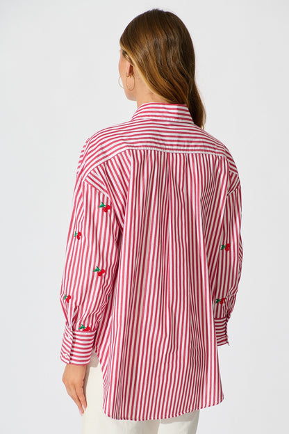Cherry On Top Shirt in Red Stripe with Cherry Embroidered