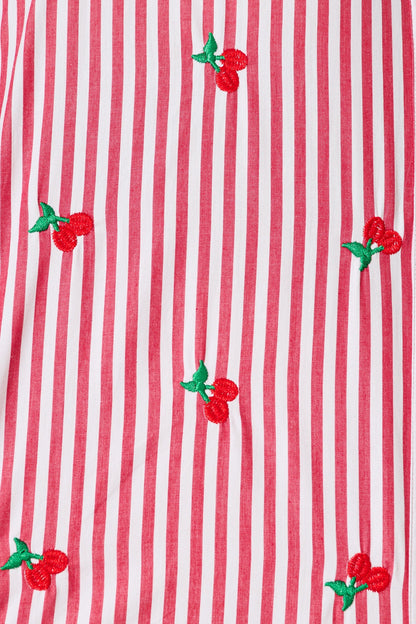Cherry On Top Shirt in Red Stripe with Cherry Embroidered