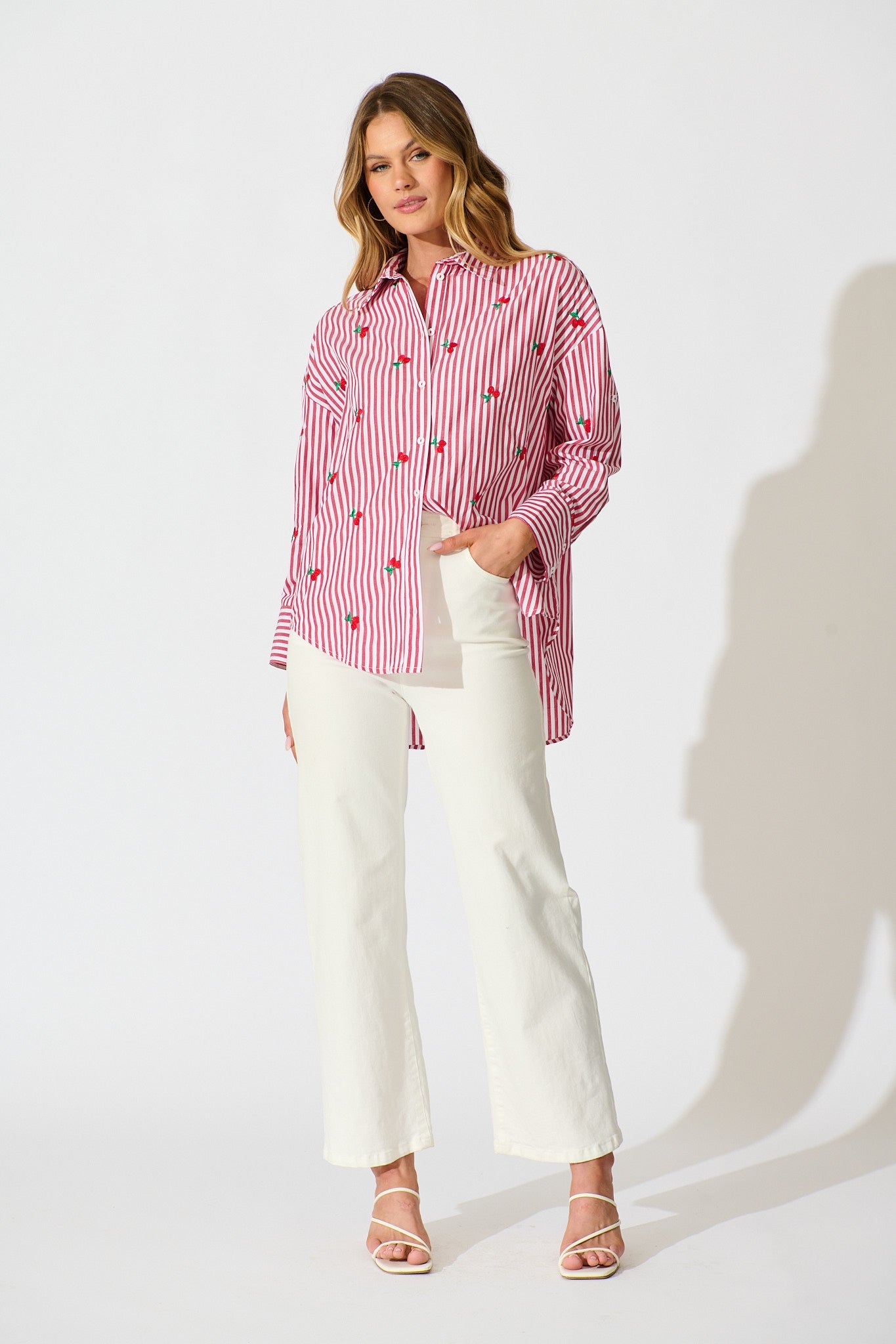 Cherry On Top Shirt in Red Stripe with Cherry Embroidered