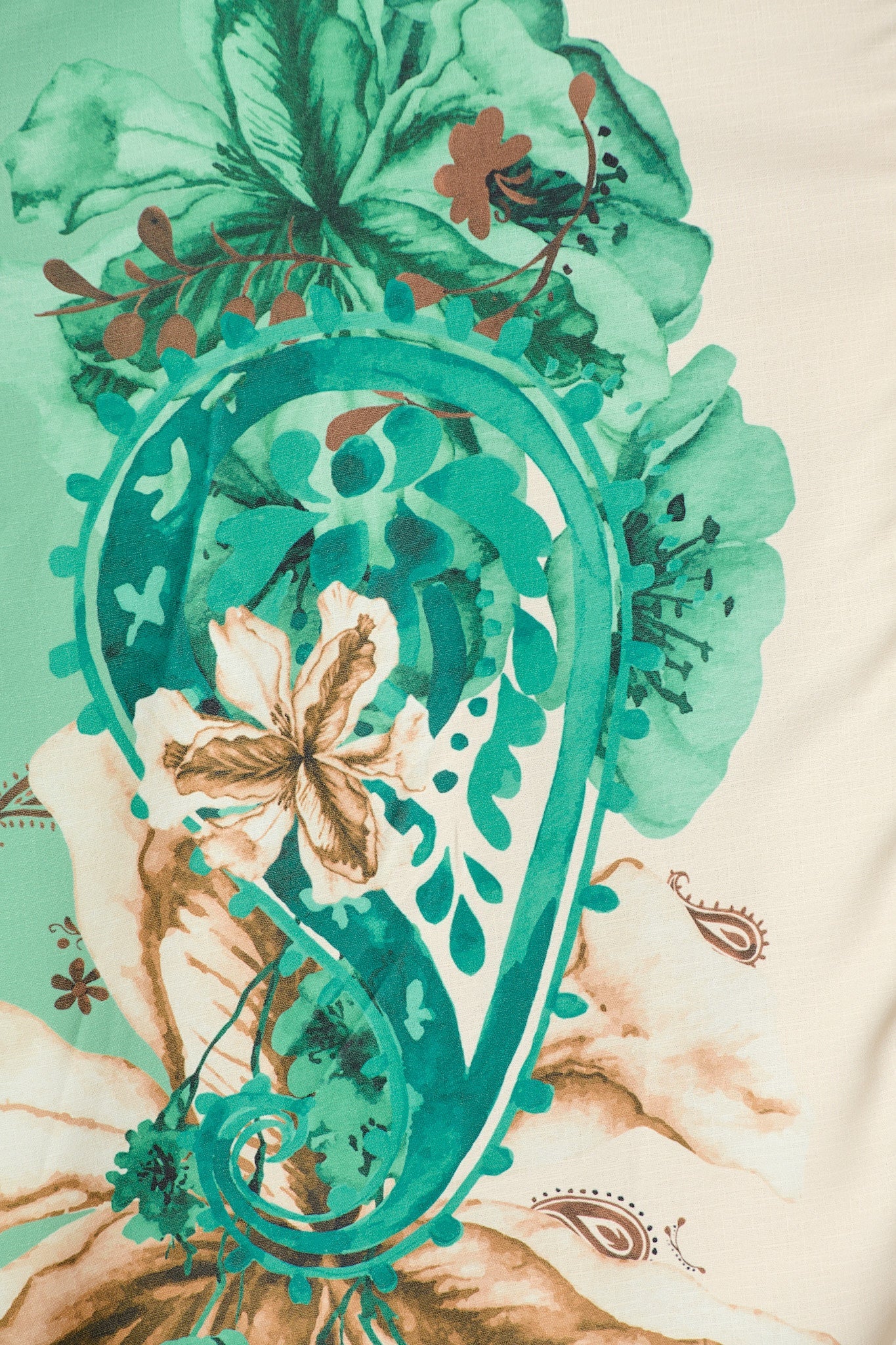 Jade Garden Midi Shirt Dress in Cream with Jade Print Linen Blend