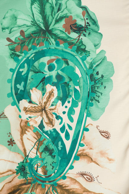 Jade Garden Midi Shirt Dress in Cream with Jade Print Linen Blend