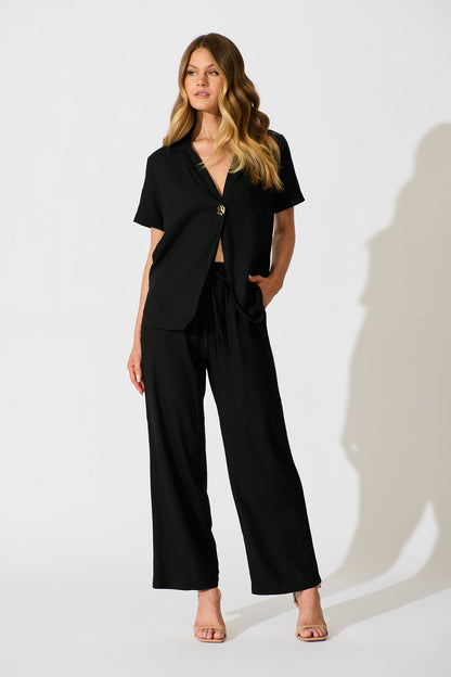 PRE ORDER Soft Structure Top In Black Cotton Linen