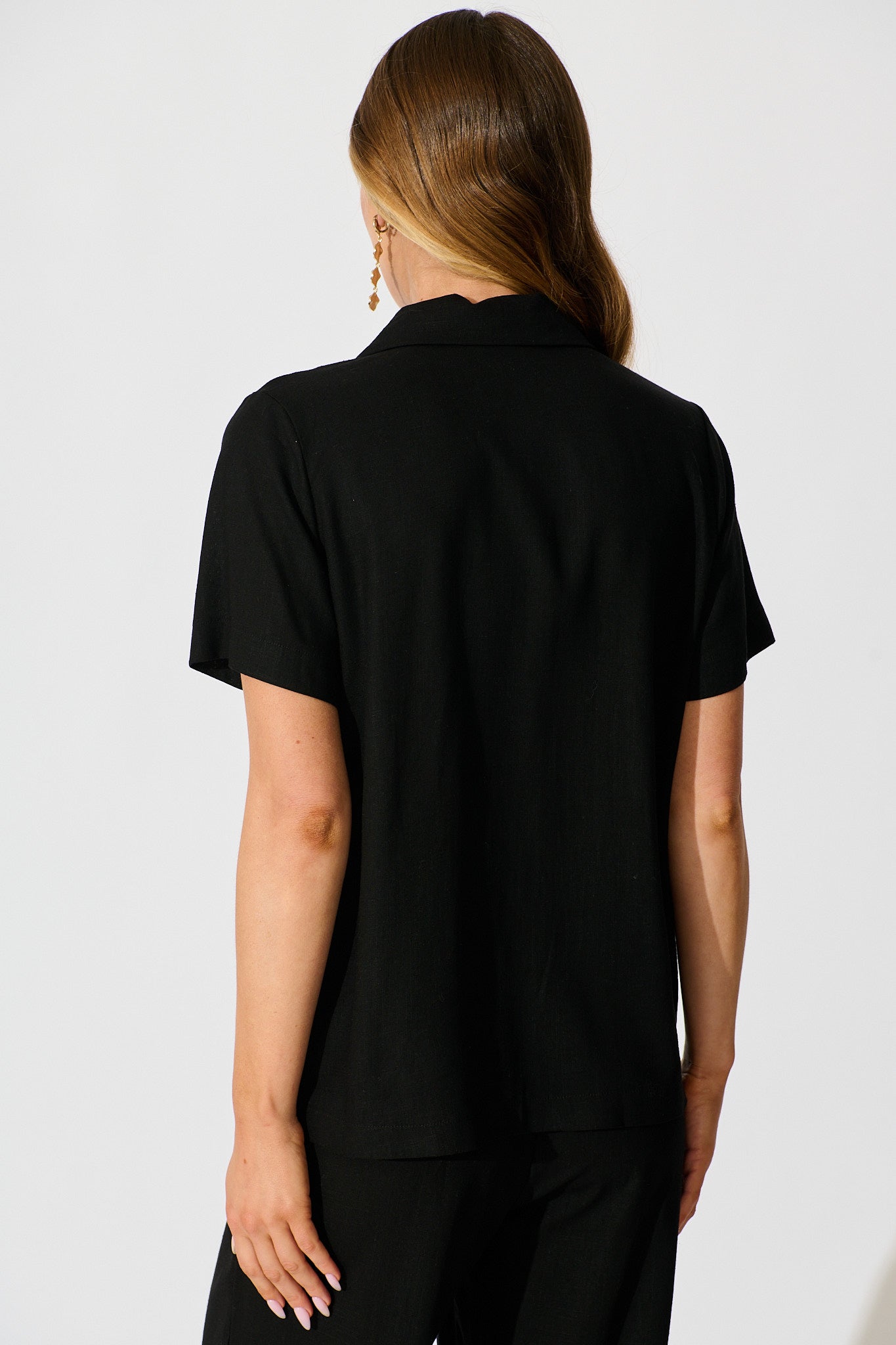 PRE ORDER Soft Structure Top In Black Cotton Linen