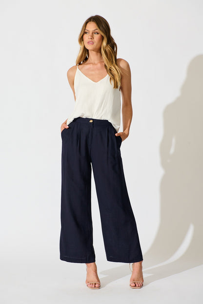 Refined Ease Pant in Navy Linen Blend
