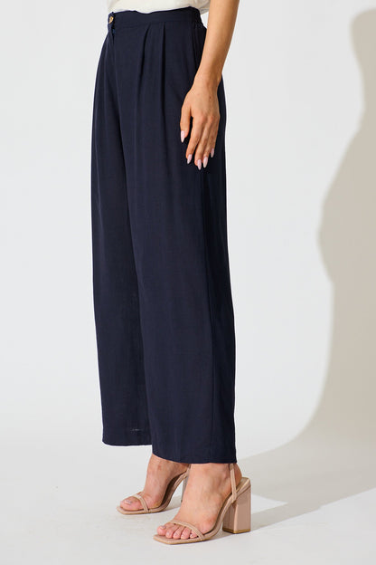 Refined Ease Pant in Navy Linen Blend